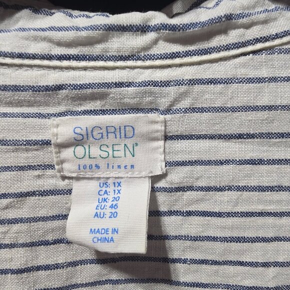 Sigrid Olsen Womens Sz 1X Striped Button Detail 3/4 Sleeve Tunic Top 100% Linen - Picture 4 of 15